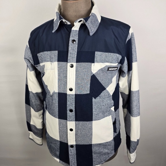 CAT Caterpillar Block Insulated Shirt Jacket Dark Marine Blue Workwear Mens L - Picture 2 of 11